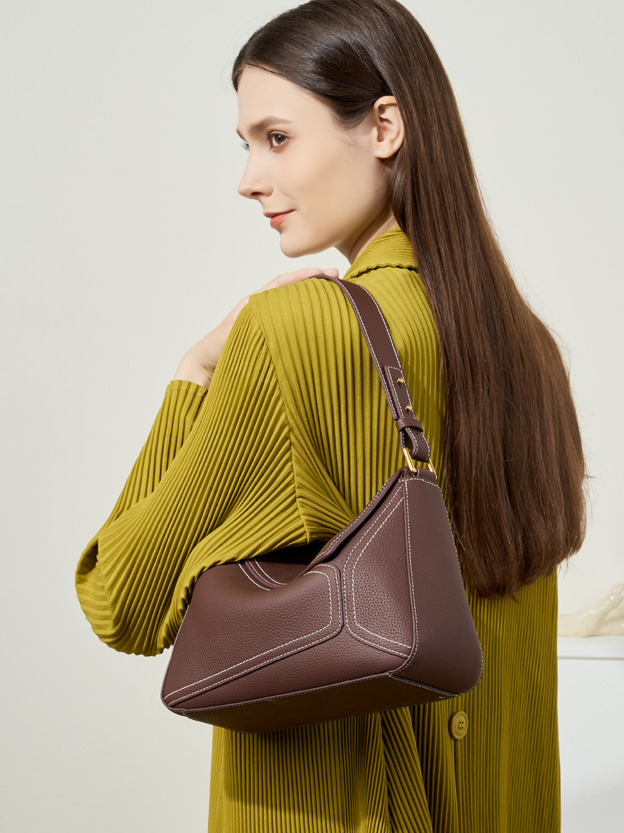 YY-SHO-003 structured top-handle shoulder bag in camel — wholesale structured shoulder YANYAN